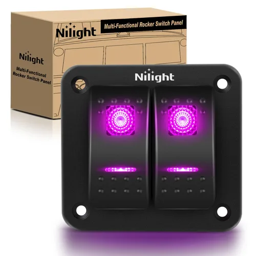 Vista 10 de Nilight Panel de Interruptores Basculantes de 2 Posiciones con Luz LED Naranja, 5 Pines On/Off, Interruptores Basculantes de Aluminio Precableados