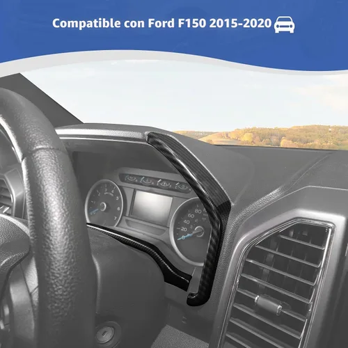 Vista 4 de RT-TCZ Para F150 Dash Cluster Panel de Instrumentos Insertar Medidores Cubierta para Ford F150 2015-2020 Negro ABS Fibra de Carbono Accesorios