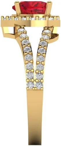 Vista 3 de Clara Pucci Anillo de compromiso de rubí rojo simulado con halo solitario de corte en corazón de 1.69 quilates, oro amarillo de 14 k
