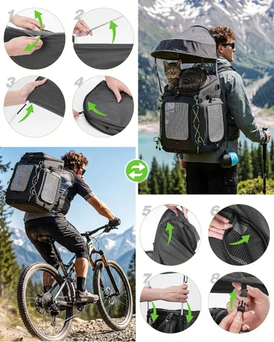 Vista 8 de Pecute Mochila para gatos, mochila transportadora de mascotas para Negro