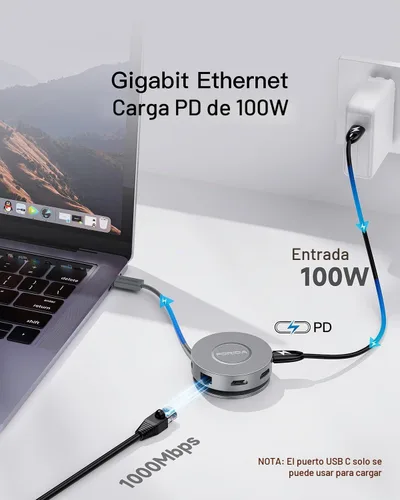 Vista 4 de Estación de acoplamiento Micro USB C Dual HDMI Monitor FORIDA USB C a USB Hub con 1 Gbps Ethernet 100W Power Delivery Lector de tarjetas Micro SD