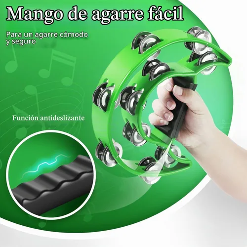 Vista 8 de Flexzion Pandereta Half Moon para adultos con jingles de doble fila, color Verde