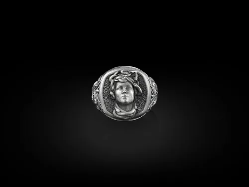 Vista 5 de BySilverStone Jewelry - Anillo de sello Gorgon Medusa, anillo de sello cuadrado de plata de ley, mitología griega, anillos de meñique para mujeres