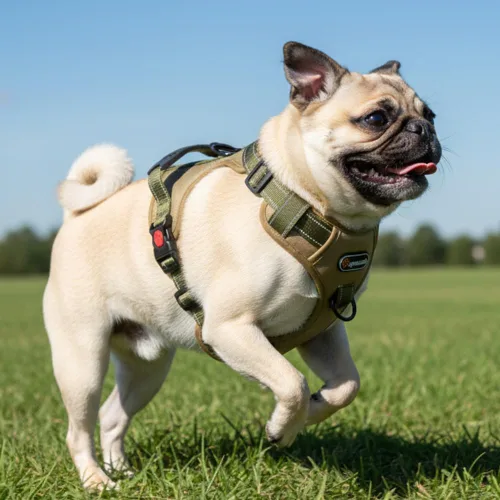 Vista 5 de Arnés táctico para perro, ajustable, sin tirones, con correas reflectantes y asa, arnés para cachorros con clips metálicos dobles para correa