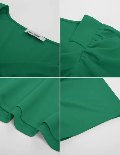 Vista 8 de GRACE KARIN Blusas de verano para mujer, elegante blusa con cuello en V y manga corta abombada