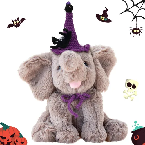 Vista 8 de Hopearl Adorable juguete de elefante de ternero de peluche con babero de punto colorido, elefante flexible, ultrasuave, regalo de cumpleaños