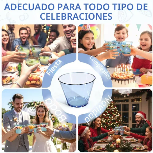 Vista 5 de Glowserve Paquete de 50 vasos de plástico transparente de 9 onzas, vasos de plástico azul transparente para cóctel, vasos desechables para fiestas