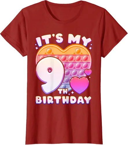 Vista 64 de Pop-it Birthday Girl 9 años de edad, Push it Pop Fidget Bubble Camiseta, Negro