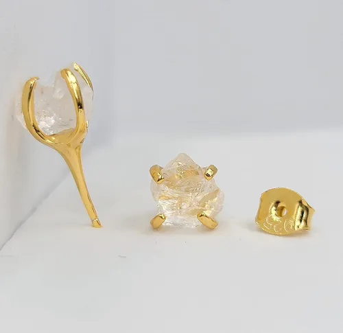 Vista 111 de Aretes de piedra preciosa natural en bruto con oro amarillo sobre plata de ley 925, 6 a 0.276 in, regalo de piedra de nacimiento de calidad genuina