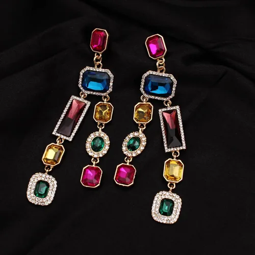 Vista 5 de Aretes de araña de lágrima rectangulares vintage, aretes colgantes de gota de cristal austriaco Art Deco para boda, fiesta, baile de graduación