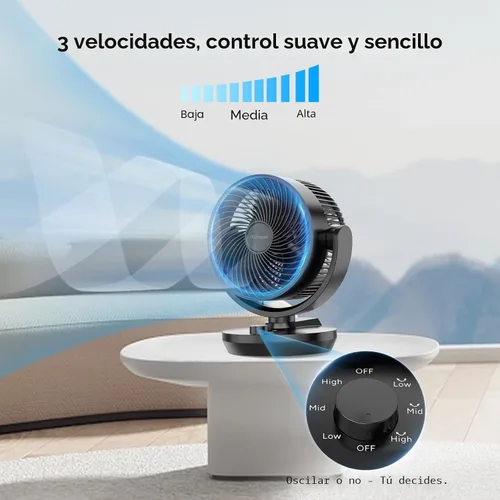 Vista 4 de DR.PREPARE Ventilador circulador de aire oscilante para dormitorio, ventilador de mesa potente de 11.3 pulgadas de altura, oscilación automática