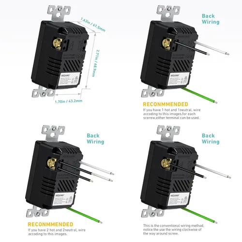 Vista 4 de WEBANG Toma de corriente USB de 25 W y 5.0 amperios, toma de corriente de carga de 20 A con puertos USB, placa de pared sin tornillos incluida