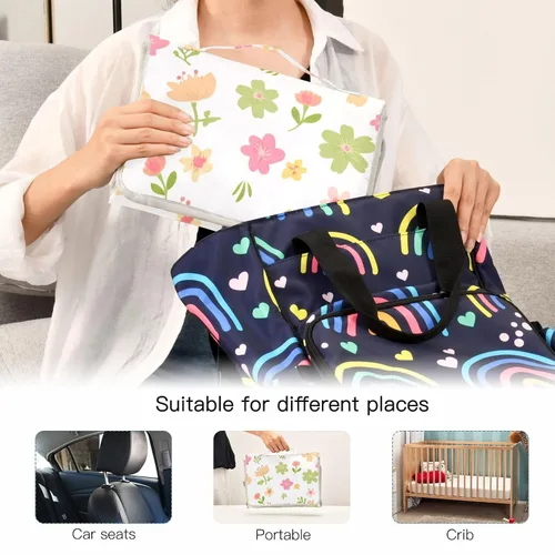 Vista 5 de Flowers Portable Changing Pad with Built-in Pillow, Waterproof Foldable Baby Diaper Changing Pads, Diaper Mat for Boys and Girls