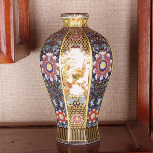 Vista 24 de Jarrón chino de porcelana de cerámica para decoración del hogar, florero japonés de 10.5 pulgadas, recipiente sofisticado para ramas decorativas