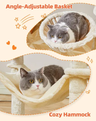 Vista 5 de Taoqimiao Árbol para gatos, torre para gatos de 66.2 pulgadas para gatos de interior, condominio para gatos de varios niveles de felpa con 7 postes