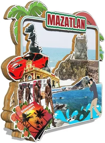 Vista 2 de Mazatlán México imán de nevera de madera 3D monumentos de viaje coleccionables, recuerdos, decoración hecha a mano