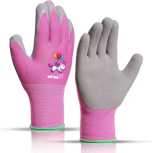 Vista 12 de KDK Guantes de jardinería para niños de 3 a 5 años, guantes de trabajo de patio para niños pequeños, jóvenes, niñas, niños, guantes de goma