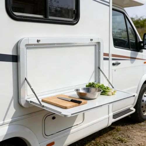 Vista 3 de Mesas plegables de 31.5 pulgadas para caravana, mesa plegable de aleación de aluminio, mesa de pared plegable con cerradura para caravana, camino al