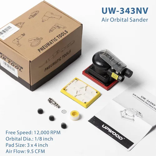 Vista 2 de Lijadora de Aire Orbital Sin Vacío, Mini Lijadora Jitterbug de 3 x 4 pulgadas, Órbita de 1/8 pulgadas, 12,000 OPM Máximo con 1 Almohadilla de Gancho