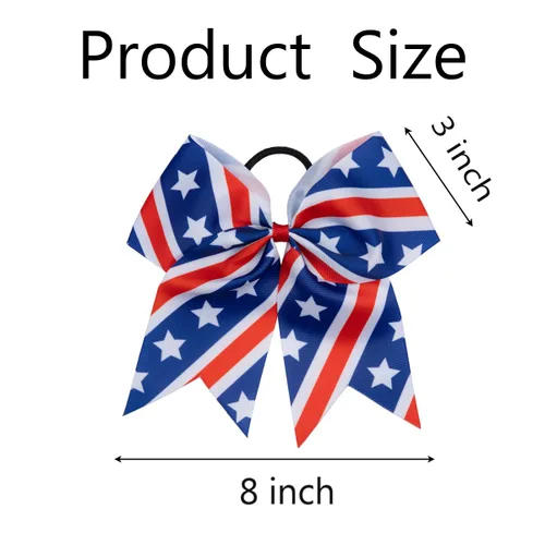 Vista 2 de 18 PCS 8" Large American Flag Cheer Hair Bows Ponytail Holder Elastic Band Handmade for Cheerleaders Teen Girls College Sports