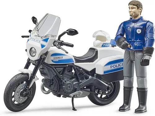Vista 2 de Bruder 62731 bworld Scrambler Ducati - Motocicleta policial, juguete policial Motocicleta de policía bworld Scrambler Ducati a escala 1:16