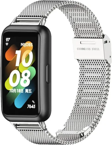 Vista 4 de Correa de metal para Huawei Band 7 pulseras de acero inoxidable, compatible con Huawei Band 7 Watch pulsera de repuesto Negro