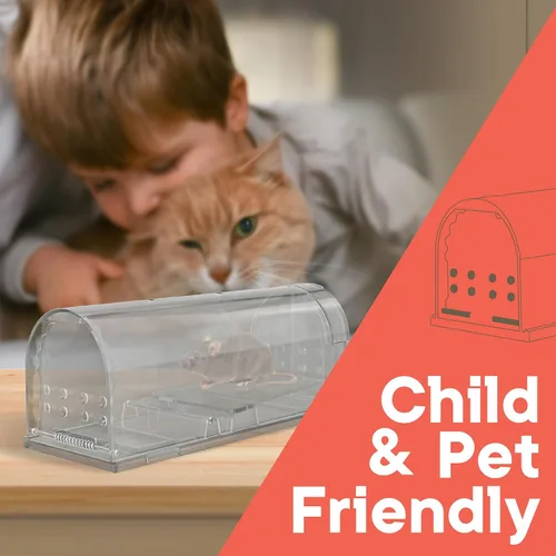 Vista 6 de Paquete de 4 trampas para ratones de color gris humano, atrapadas y liberadas para interiores y exteriores, seguras para mascotas y niños, jaula