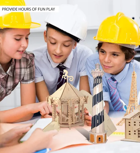 Vista 4 de Puzzled Light House 3D Jigsaw Woodcraft Kit Rompecabezas de madera