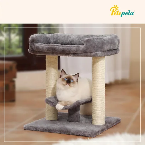 Vista 6 de PETEPELA Poste rascador de 19 pulgadas, torre de árbol para gatos, rascador de sisal 100% natural con cama grande de felpa superior, plataforma