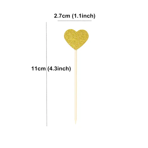 Vista 2 de Ercadio Decoración dorada para cupcakes con diseño de corazón con purpurina dulce, temática de amor, para boda, compromiso, despedida de soltera
