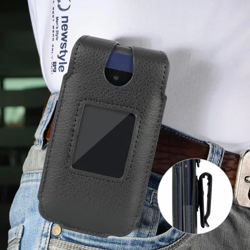 Vista 2 de Funda para AT&T Cingular Flex 2 / Cricket Debut Flex/Tracfone BLU Flex Flip Phone, Nakedcellphone [cuero vegano negro] funda de ajuste