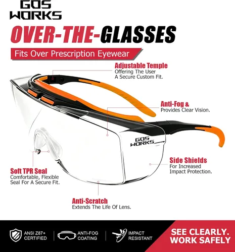 Vista 3 de OTG - Lentes de seguridad con patillas negras, lente antivaho transparente