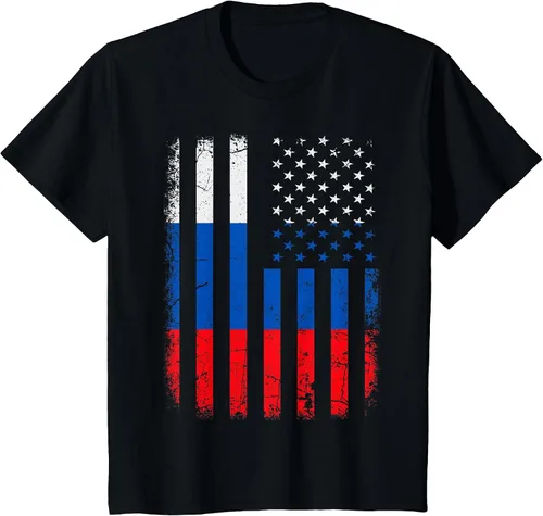 Vista 9 de Russian American Flag Russia America Pride Heritage T-Shirt Asphalt Grey