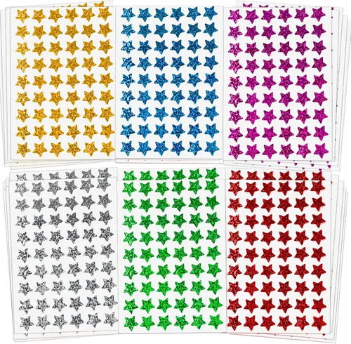 Vista 8 de Paquete de 1620 unidades, 6 colores, calcomanías holográficas pequeñas de estrella para recompensa de niños, tabla de comportamiento, suministros