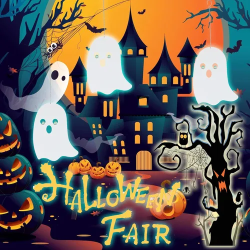 Vista 6 de Decoración colgante de fantasma de metal para Halloween, para patio, porche, exterior, interior, decoración de fantasmas de metal con ojos