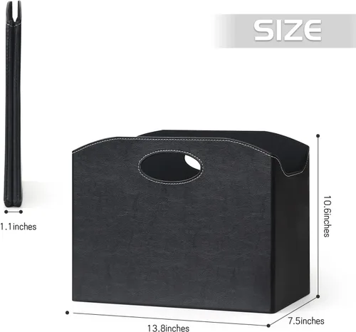 Vista 4 de EZDeco Revistero plegable con soporte para revistas de PU de cuero en el suelo, organizador de archivos de PU para periódicos, libros, cesta