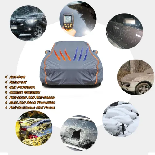 Vista 4 de Funda universal impermeable de peso pesado para autos, para SUVs, para todo tipo de clima, cubierta completa para exteriores, resistente a