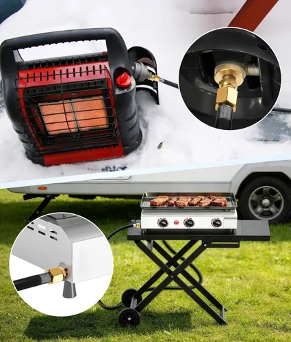 Vista 7 de WADEO Manguera de conexión rápida de propano de 12 pies para RV a parrilla de gas, accesorios de conexión rápida de propano para botella desechable