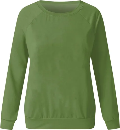 Vista 5 de Camisas para mujer, sudadera casual de manga larga raglán de color sólido para mujer, cuello redondo, sudadera básica