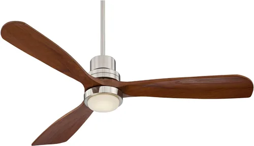 Vista 2 de Casa Vieja Ventilador de techo de 52 pulgadas con 3 aspas estilo rústico de Delta Wing DC con luz LED, control remoto, madera de nogal de níquel