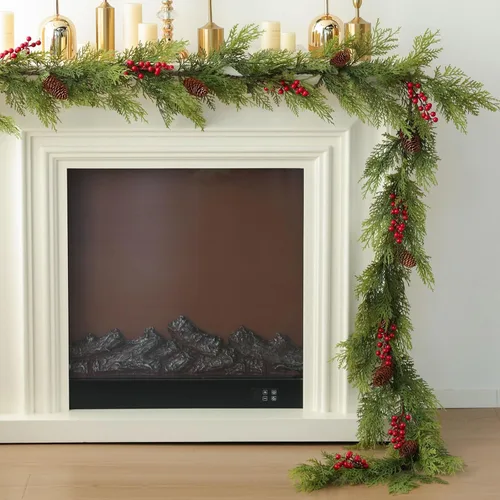 Vista 13 de MIZII - Guirnaldas de Navidad de 6 pies de largo, guirnalda artificial de pino verde con toque real, vegetación artificial verde, decoraciones