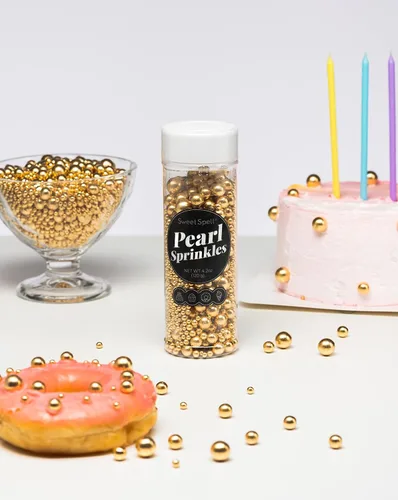 Vista 3 de Sweet Spell Bolas de perlas comestibles doradas para decoración de pasteles Dorado