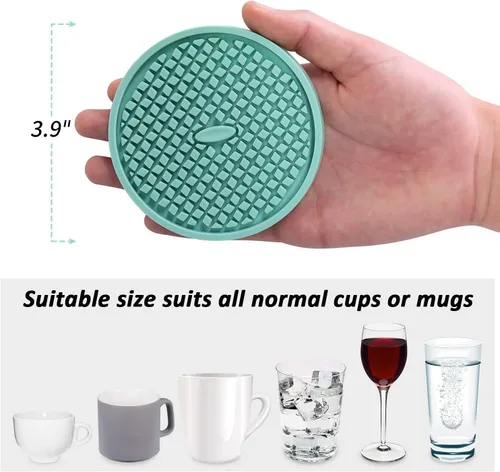 Vista 3 de ME.FAN Posavasos de silicona [paquete de 6] posavasos gruesos con soporte, tapete para tazas, antideslizante, antiadherente, se mantiene en su