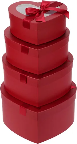 Vista 8 de Cajas negras en forma de corazón para arreglos florales, cajas de corazón para flores, juego de 4 cajas de regalo anidables con tapas transparentes