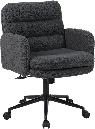 Vista 9 de Youhauchair Silla tapizada para oficina en casa, cachemira sintética, moderna, respaldo medio, silla de escritorio con ruedas, ergonómica, altura