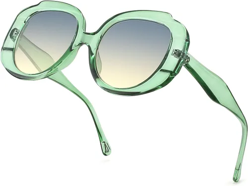 Vista 2 de WANWAN Gafas de sol redondas de gran tamaño para mujer, marco grande, gafas de sol retro de moda para hombres, vacaciones a la moda