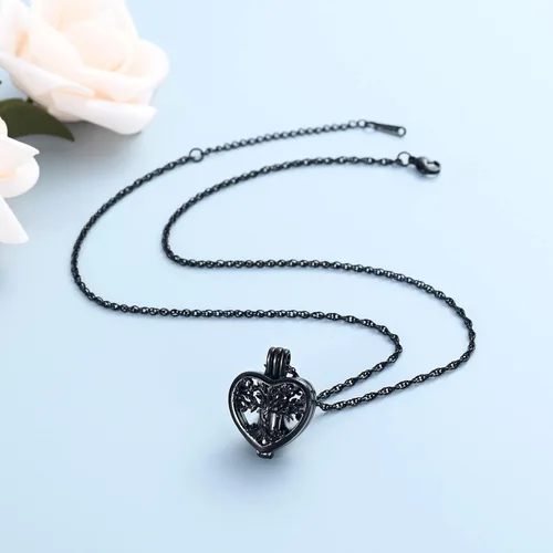 Vista 6 de shajwo Collar de cenizas de urna de cremación de corazón para mujeres y hombres, vial de árbol de la vida, colgante de cenizas de cremación