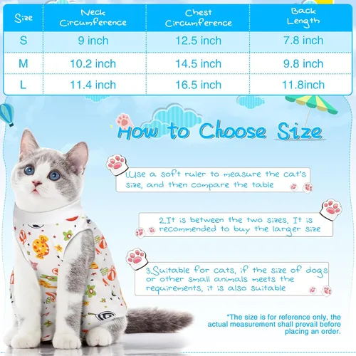 Vista 2 de Kacctyen Juego de 6 Trajes de Recuperación para Gatos Después de la Cirugía Gatito Hembra y Macho Traje de Cirugía Alternativa al Collar E Pijama