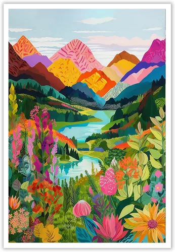 Vista 16 de Juego de 3 pósteres florales retro, imágenes de flores coloridas, póster moderno y colorido de arte de pared botánico bohemio de mediados de siglo
