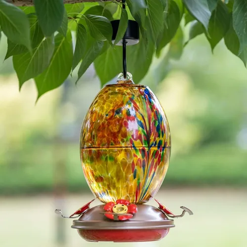 Vista 4 de Muse Garden Comedero de vidrio para colibríes para exteriores, comedero de colibríes de vidrio soplado de 27 onzas, regalo único para mamá, mujeres